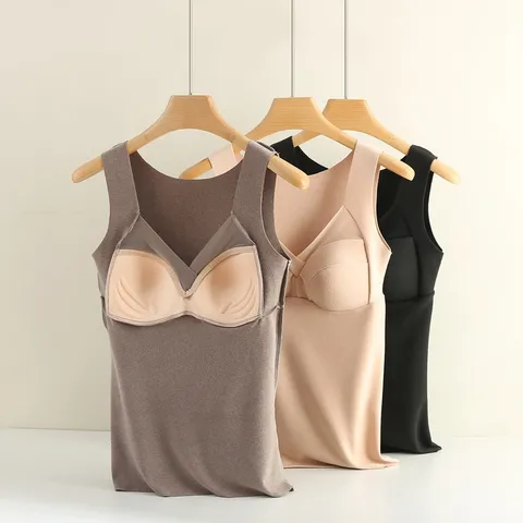 Camiseta Térmica sin Mangas Mujer Almohadillas Integradas Cuello en V Invierno Forro Polar Capa Base Camisola Acolchada Top