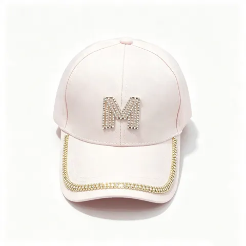 Fashion Women Rhinestone M Logo Baseball Cap Polyester Sun Protection Adjustable Curved Brim Casual Sports Hat Travel