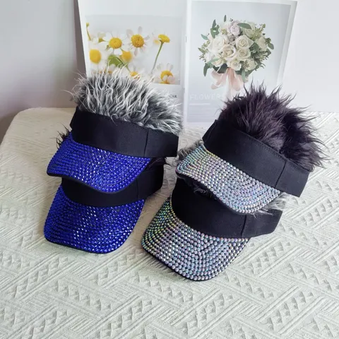 Novelty Rhinestone Wig Baseball Cap Unisex Hip Hop Streetwear Sun Visor Hat For Party Stage Performance Decor