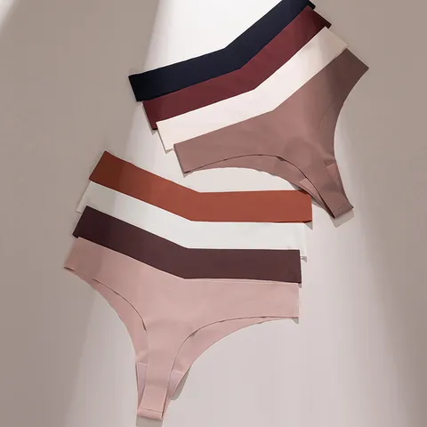 Dames Naadloze I Zijde Tanga Lage Taille Grote Maat Ademende Effen Kleur Slips Yoga Sport Ondergoed