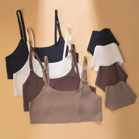 Women Seamless Wireless Bra And Underwear Set Sexy U-Neck Straps Lingerie Set Nylon Spandex Breathable Underwear Set