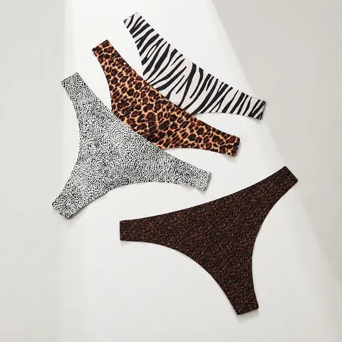 Women Seamless Leopard Print Thong Low Rise Nylon Cotton Crotch G-string Breathable Invisible Underwear Panties For Women