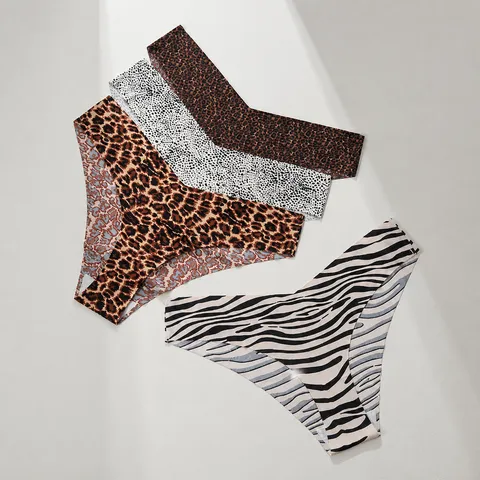 Women's Sexy Seamless Ice Silk Panties Low Waist Breathable Leopard Zebra Print Animal Pattern Nylon Cotton Underwear