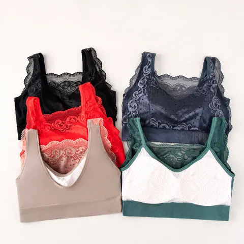 Women's French Lace Gathered Camisole Wireless Backless Tube Top Breathable Seamless Vest Lingerie Anti-Exposure Base Layer Underwear