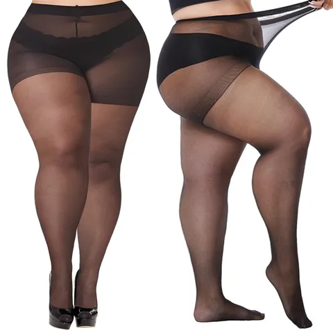 Plus Size Ultra Thin Pantyhose High Elasticity Sheer Tights For Women Overweight Black Nude Grey Coffee Nylon Hosiery