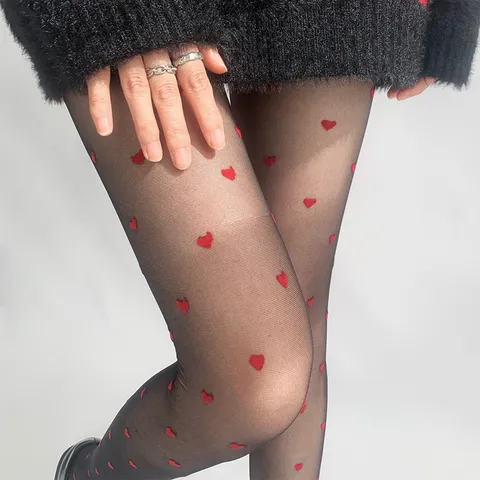 Women Sexy Jacquard Pantyhose 10D Ultra Thin High Waist Tights Heart Polka Dot Bow Pattern Sheer Nylon Hot Girl Hosiery