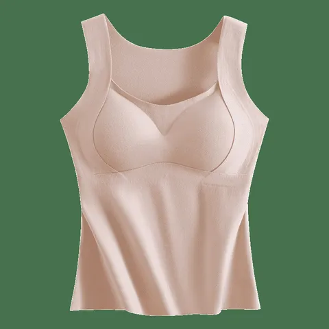 Women's Fleece Lined Thermal Vest With Built In Bra Seamless Tank Top Base Layer Pullover Slimming Body Shaper Thermal Underwear