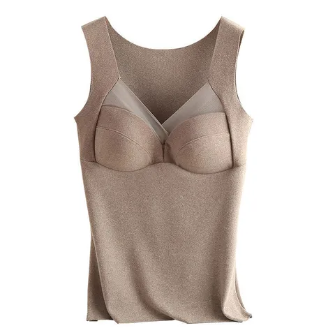 Chaleco Térmico Estilo Francés Para Mujer Forro Polar Camiseta Sin Mangas Sin Costuras Con Almohadillas Fijas Ropa Interior Térmica Cuello en V Camisola