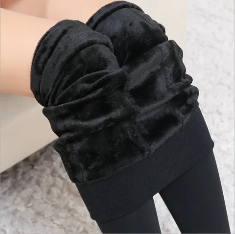 Dames Fleece Gevoerde Leggings Hoge Taille Winter Dikke Thermische Leggings Stirrup Effen Kleur Parel Fluweel Eendelig Onderkant