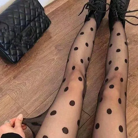 Women Sexy Polka Dot Tights High Waist Elastic Nylon Core Spun Silk Pantyhose Sheer Large Dot Hosiery For Daily Party Dating