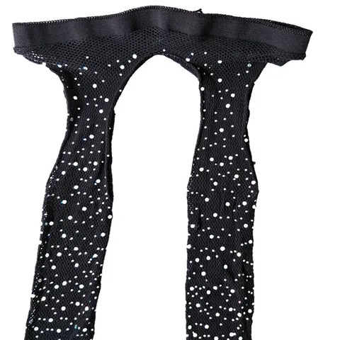 Sexy Women Rhinestone Open Crotch Fishnet Pantyhose Hollow Out Mesh Tights Nightclub Clubwear Sparkly Hosiery For Women
