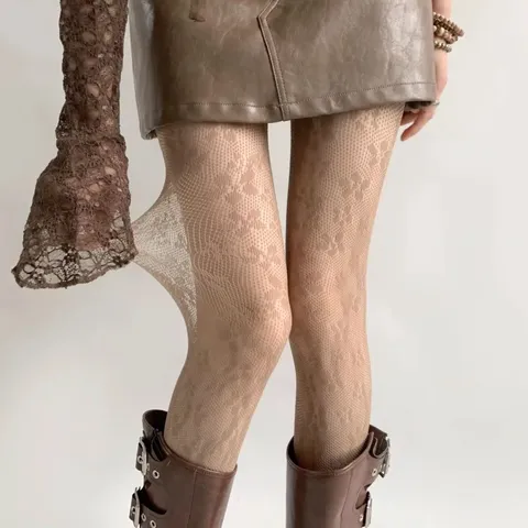 Damen Blumen Netzstrumpfhose Süß Lolita Hohl Spitze Maschen Strumpfhose Vintage Gemustert Atmungsaktiv Accessoire