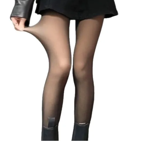 Women Faux Translucent Fleece Lined Leggings High Elasticity Winter Warm Pantyhose Sexy Slimming Stirrup Footed Tights Thermal Hosiery