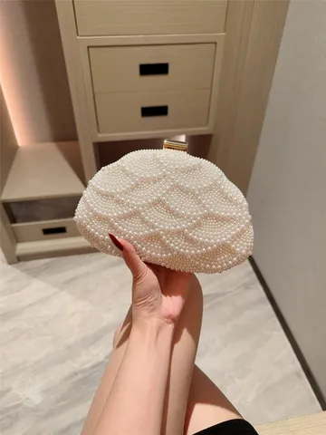 Elegant Sac de Soirée Perle Artificielle Pochette Femmes Luxe Perlé à la Main Banquet Mariage Bandoulière Chaîne Sac à Main