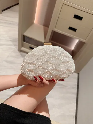 Elegant Sac de Soirée Perle Artificielle Pochette Femmes Luxe Perlé à la Main Banquet Mariage Bandoulière Chaîne Sac à Main