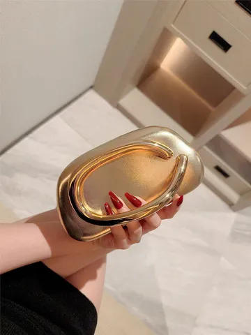 Luxury Women Evening Clutch Bag Luxury Design Metallic PU Box Hard Shell Handbag Slipper Shaped Handle Formal Banquet Party Cocktail Prom Gown Purse Chain Crossbody