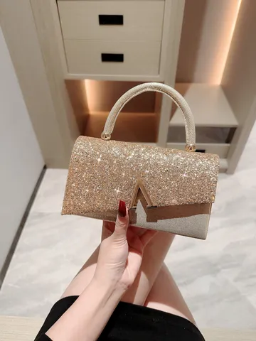 Women Fashion Evening Bag Shiny Handbag Sparkling Sequins Top Handle Clutch For Banquet Wedding Party Dress Matching Purse