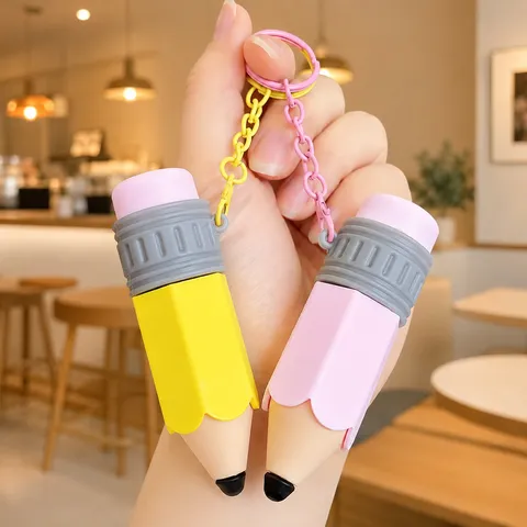 Creative Push Pop Pencil Shape Keychain Stress Relief Fidget Toy Pendant Decorative School Stationery Bag Pendant Charm