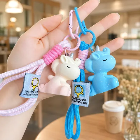 Cute Cartoon Resin Gradient Unicorn Keychain For Girls Bag Pendant Colorful Braided Lanyard Phone Accessory Key Ring Charm Gift