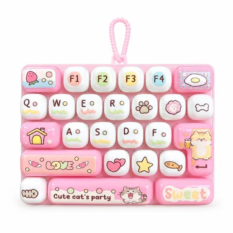 Cute Cartoon Animal Mechanical Keyboard Keychain Creative Stress Relief Fidget Buttons Pendant Backpack Hanging Charm Ornament Ornament For Kids Students