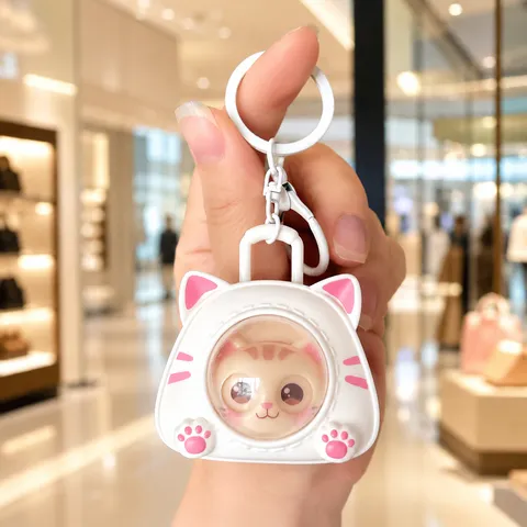 Cute Plastic Cartoon Cat Face Changing Stress Relief Keychain Pendant Decorative Schoolbag Hanging Ornament For Car Keys Backpack