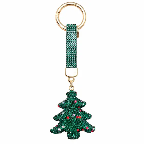 Rhinestone Christmas Tree Keychain Cute Clay Pave Crystal Pendant Glitter Bag Hanging Ornament Festival Key Ring Gifts