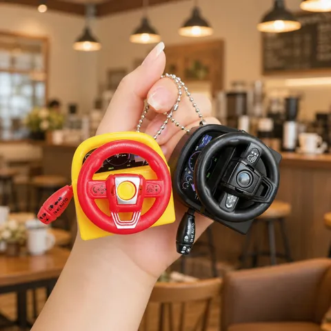 Simulation Mini Steering Wheel Keychain Creative Sounding Decompression Toy Car Cockpit Gear Shift Bag Pendant Novelty Puzzle Birthday Gift For Friend