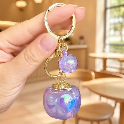 Creative Fruit Persimmon Pineapple Lemon Shape Acrylic Keychain Cute Iridescent Gradient Bag Pendant Charm Gift Jewelry For Key Ring