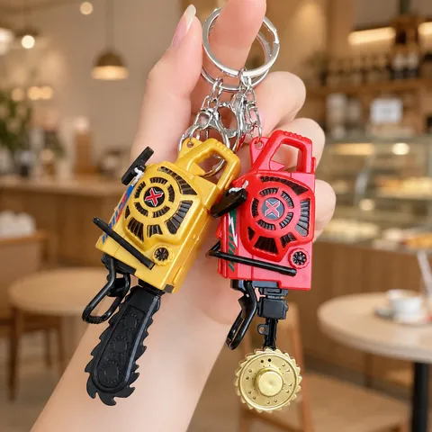 Simulation Mini Chainsaw Keychain Plastic Zinc Alloy Miniature Mechanical Tool Pendant Pull Cord Interactive Stress Relief Bag Car Hanging Toy Gift