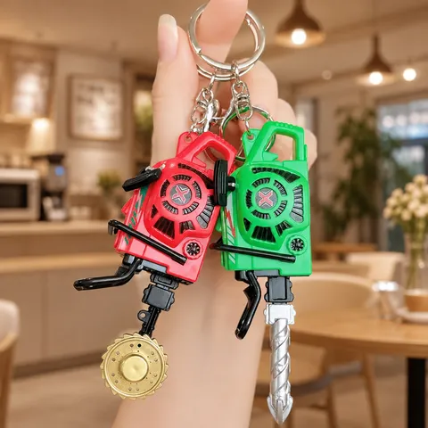 Simulation Mini Chainsaw Keychain Plastic Zinc Alloy Miniature Mechanical Tool Pendant Pull Cord Interactive Stress Relief Bag Car Hanging Toy Gift