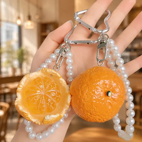 Niedliche Simulation Geschälte Orange Perle Schlüsselanhänger Kreative Frucht Apfel Banane Tasche Anhänger Damen Exquisites Kleines Geschenk