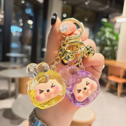 Cute Cartoon Acrylic Liquid Quicksand Keychain Glitter Oil Infused Car Keyring Bag Pendant Charm Ornament For Women Men Gift