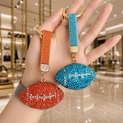 Luxury Rhinestone Rugby Keychain Clay Full Pave Crystal Football Bag Charm Fashion Sports Car Key Ring Pendant For Women Men Gift