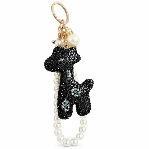 Cute Full Rhinestone Giraffe Keychain With Artificial Pearl Chain Shiny Animal Bag Charm Luxury Handmade Keyring For Purse Phone