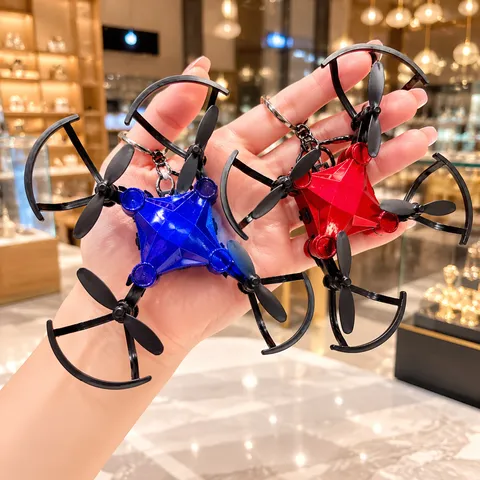 Mini Drone Keychain Creative Foldable Aircraft Pendant Alloy Mechanical Dog Key Ring Backpack Charms Accessory Gift For Boys Students