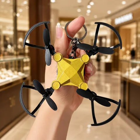 Mini Drone Keychain Creative Foldable Aircraft Pendant Alloy Mechanical Dog Key Ring Backpack Charms Accessory Gift For Boys Students