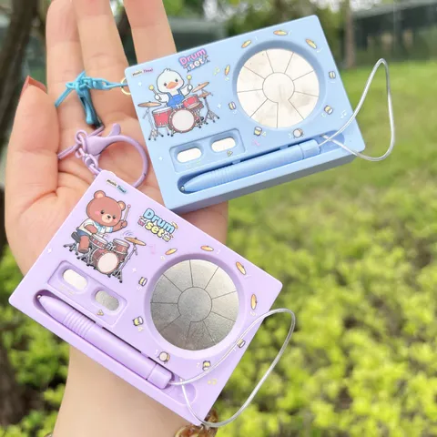 Creative Mini Electronic Drum Set Keychain Cartoon Animal Piano Pendant Music Toy Backpack Charm For Students Kids Gift