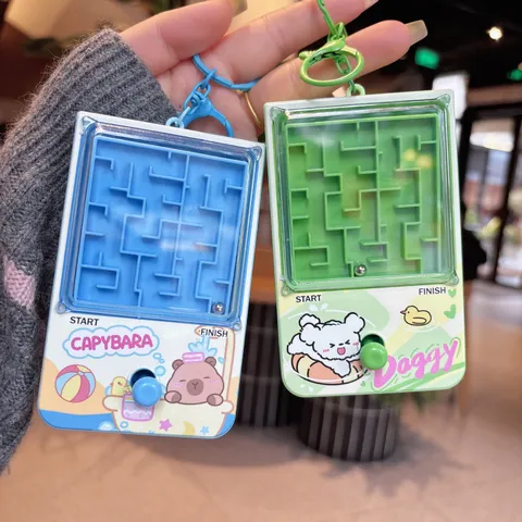 Creative Mini Handheld Floating Maze Game Console Keychain Cute Cartoon Capybara Puppy Ball Maze Pendant Kids Stress Relief Toy Gift