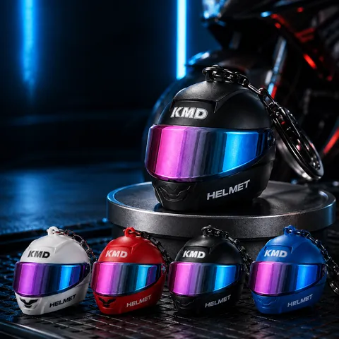 Cool 3D Mini Motorcycle Helmet Keychain Plastic Metal Creative Motor Visor Shield Pendant For Backpack Car Keys Charm Gift