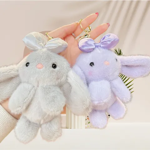 Niedliche Cartoon Plüsch Hase Schlüsselanhänger Schleife Weiche Gefüllte Hase Puppe Tasche Anhänger Schlüsselring Ornament Für Frauen Mädchen