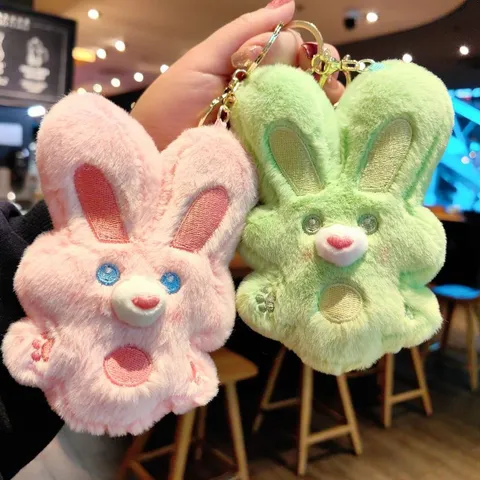 Cute Plush Rabbit Keychain Pendant Soft Stuffed Animal Bunny Doll Toy Bag Charm Key Ring Decorative Pendant For Couples Gift