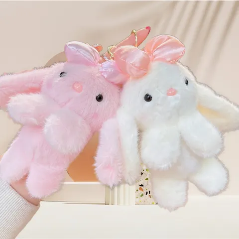 Niedliche Cartoon Plüsch Hase Schlüsselanhänger Schleife Weiche Gefüllte Hase Puppe Tasche Anhänger Schlüsselring Ornament Für Frauen Mädchen