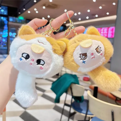 Schattige Cartoon Kat Pluche Pop Sleutelhanger Zacht Knuffeldier Tassenhanger Sleutelhanger Cadeau Voor Vrouwen