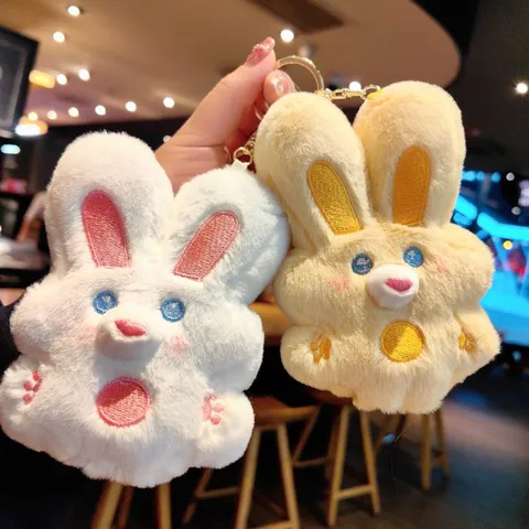 Cute Plush Rabbit Keychain Pendant Soft Stuffed Animal Bunny Doll Toy Bag Charm Key Ring Decorative Pendant For Couples Gift