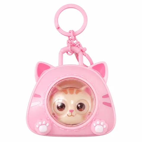 Cute Plastic Cartoon Cat Face Changing Stress Relief Keychain Pendant Decorative Schoolbag Hanging Ornament For Car Keys Backpack