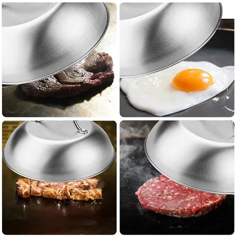 Stainless Steel Burger Press Griddle Dome Cover Round Square Steak Melting Dome Heavy Duty BBQ Cooking Tool For Kitchen