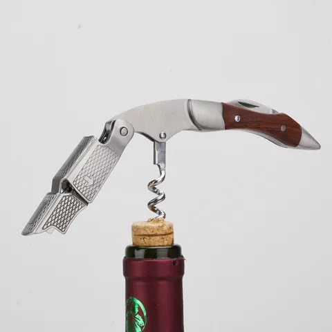 Roestvrij Stalen Wijnflesopener Multifunctioneel Zeepaardje Mes Klassiek Houten Handvat Korkenzieher Barware