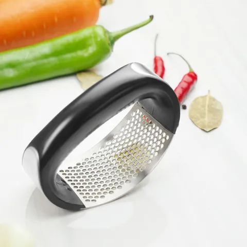 Stainless Steel Garlic Press Manual Garlic Mincer Ergonomic Curved Garlic Crusher Kitchen Tool With Cleaning Brush
