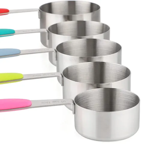 Stainless Steel Measuring Cups And Spoons Set With Colorful Silicone Handles For Baking And Coffee Measuring