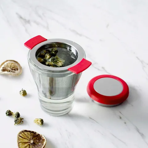 Infuseur à Thé Filtre en Acier Inoxydable 304 Créatif Avec Poignée en Silicone et Couvercle pour Théière Maison